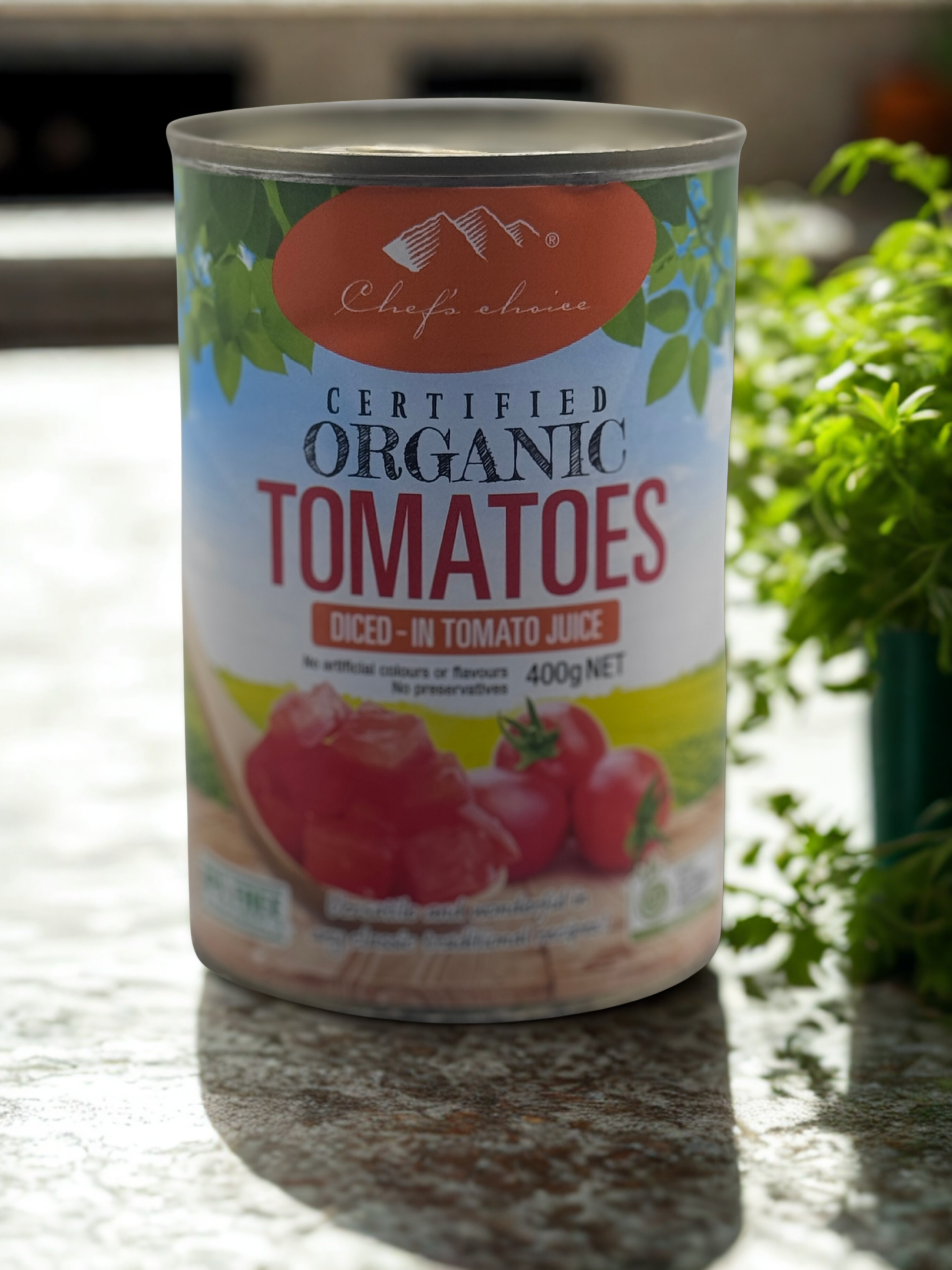 Chef’s Choice Certified Organic Diced Tomatoes – 400g x 12